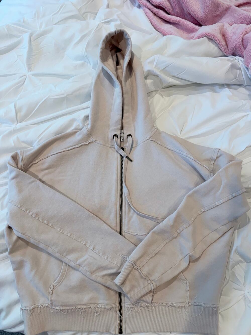 Evereve hooded zip up short beige xs